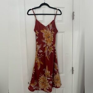 Forever 21 floral print red white and orange flared dress